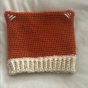 Baby Fox Beanie, Handmade Orange and Cream Crochet